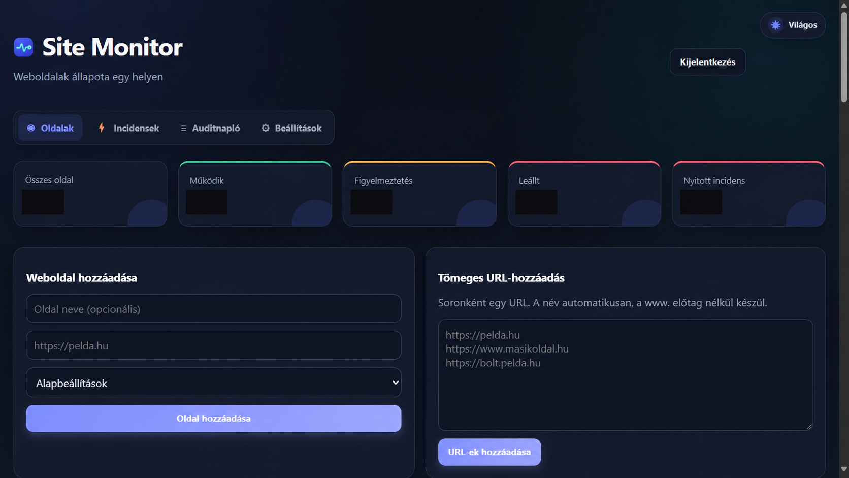 SiteMonitor valódi vezérlőpultja