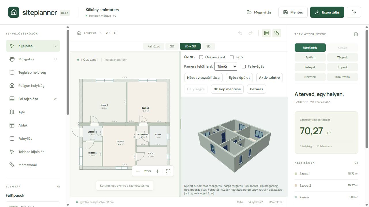 SitePlanner valódi alaprajzszerkesztője
